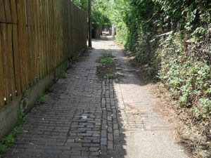 Brick pathway with replaced bricks